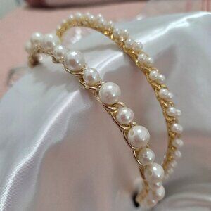 Gold Tone Faux Pearl Headband – Elegant Hair Accessory